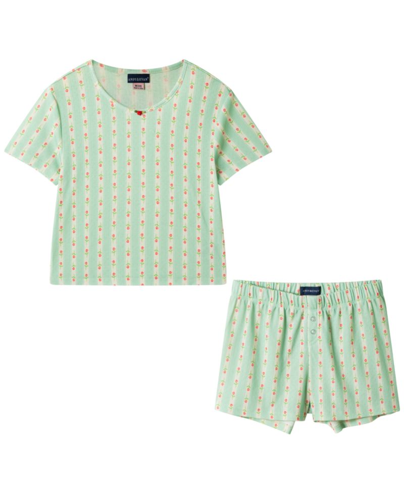 Girls' 6-16 Rosette T-Shirt and Shorts, 2-Piece Pajama Set