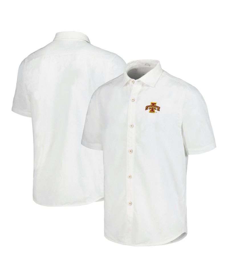 Men's White Iowa State Cyclones Coconut Point Palm Vista IslandZone Camp Button-Up Shirt