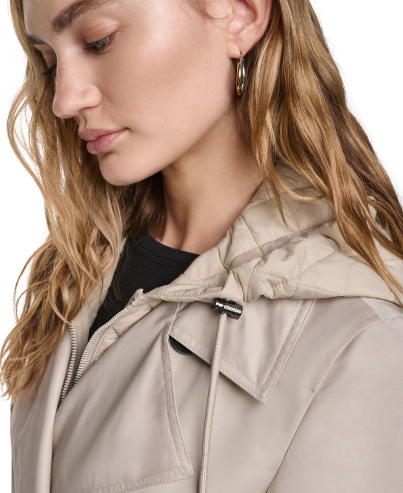 Women's Quilted Hooded Trench Coat