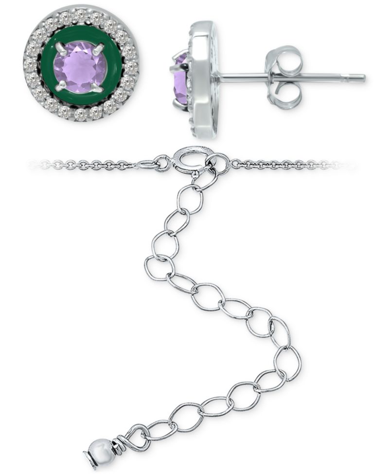 2-Pc. Set Blue Topaz, Cubic Zirconia & Enamel Pendant Necklace & Matching Stud Earrings