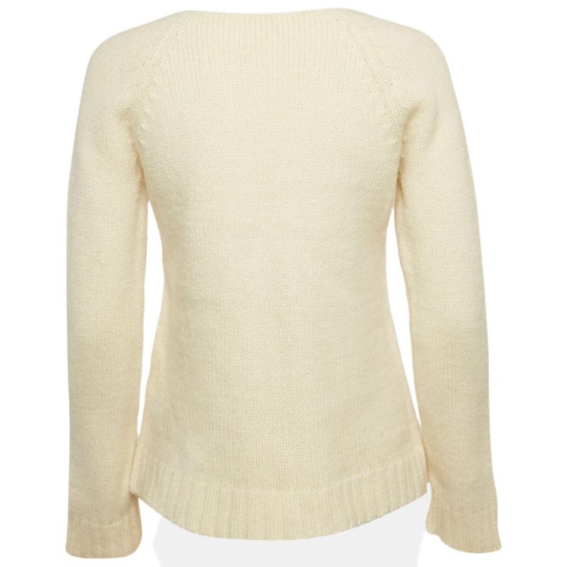 Women's Vintage La Mode Cream Rib Knit V-Neck Sweater