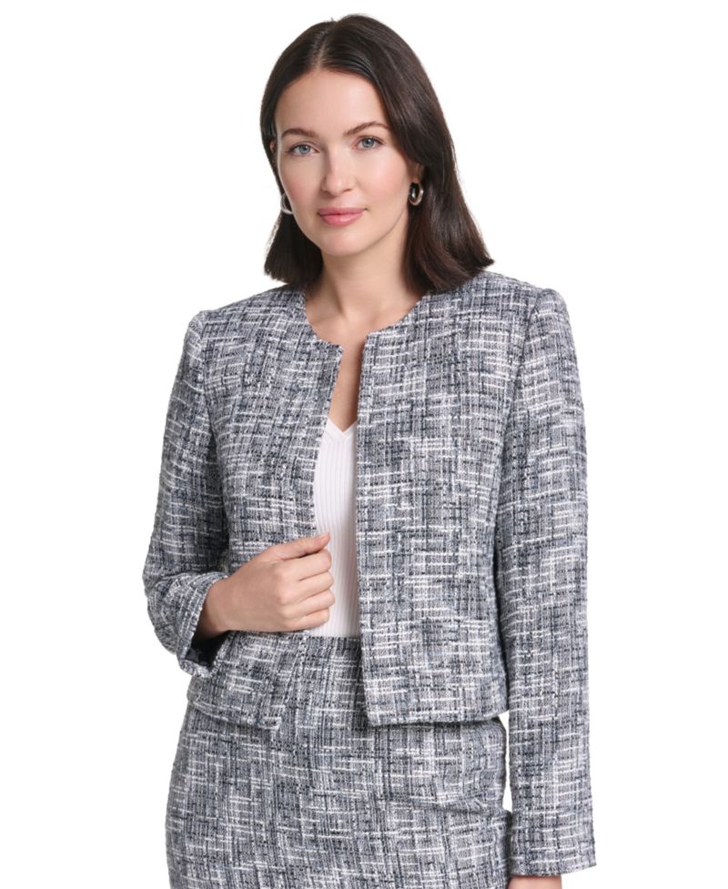 Women's Collarless Cropped Shoulder-Padded Blazer