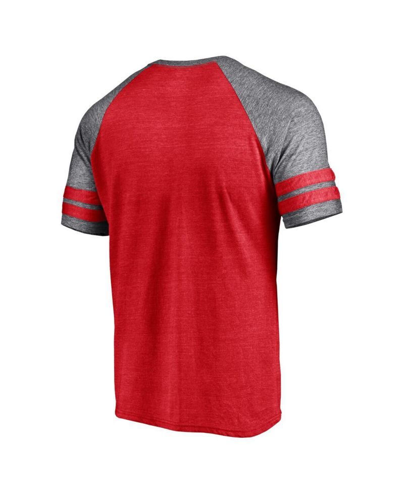 Men's Heather Red Minnesota Twins Utility Two-Stripe Raglan Tri-Blend T-shirt