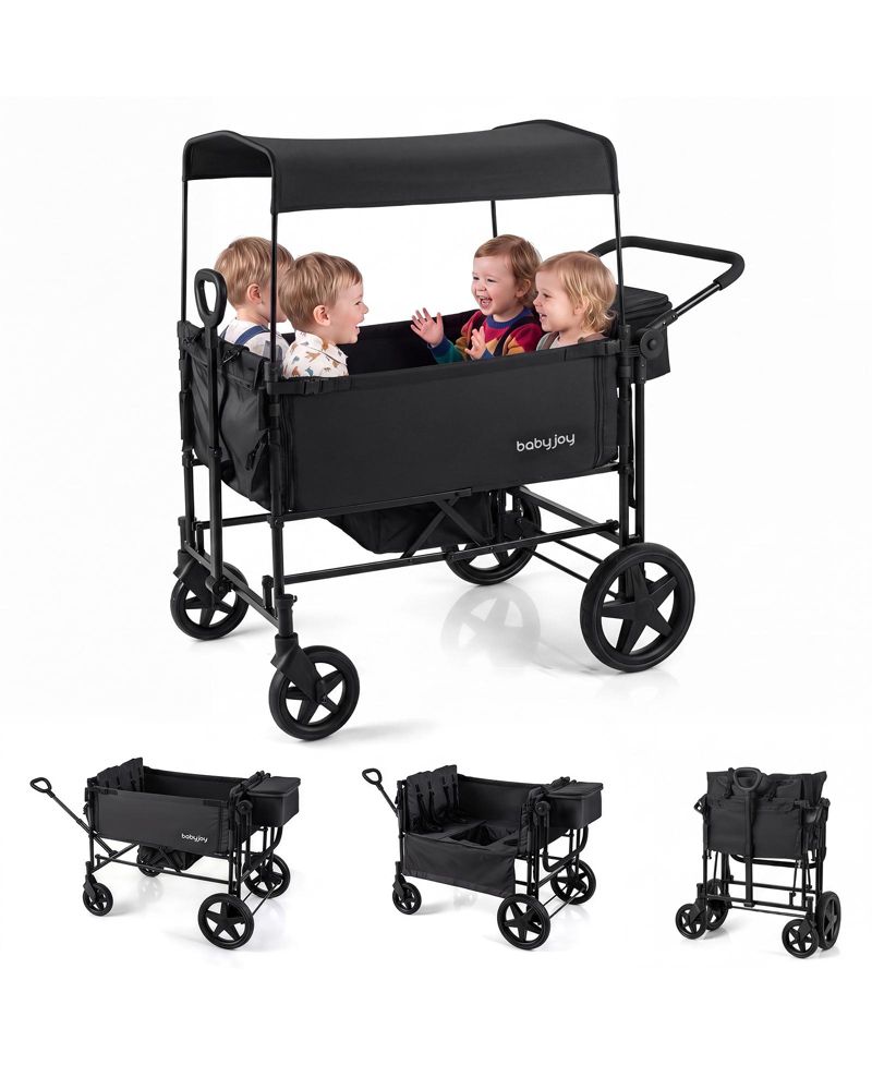 Foldable Wagon Stroller for 4 Kids with Removable Canopy