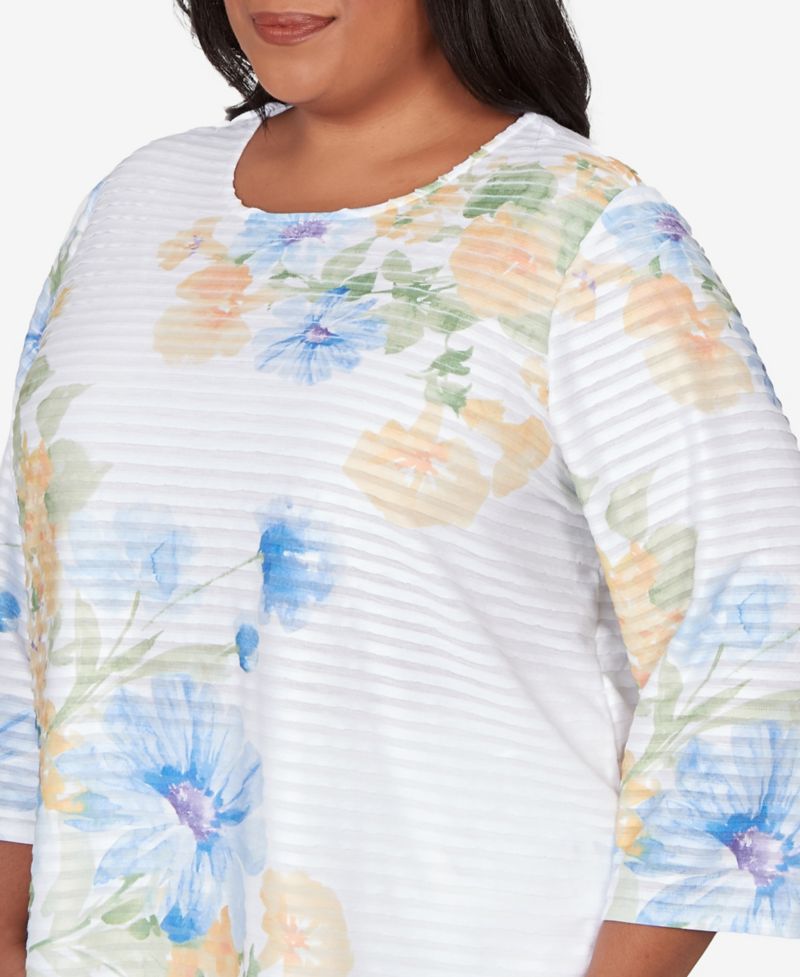 Plus Size Classic Placed Floral Stripe Top