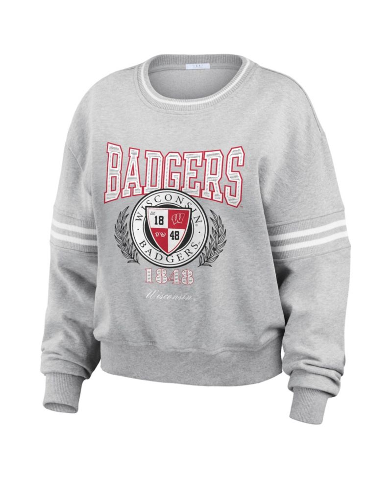 Women's Heather Gray Wisconsin Badgers Classic Stripe Pullover Sweater