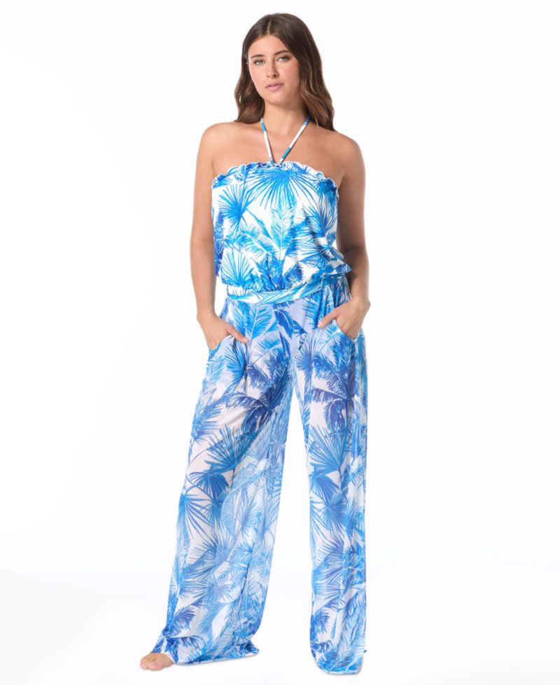 Women's Meryl Tropical-Print Wide-Leg Swimwear Cover-Up Pants, 32" Inseam