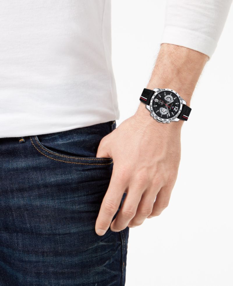 Men's Black Silicone Strap Watch 46mm