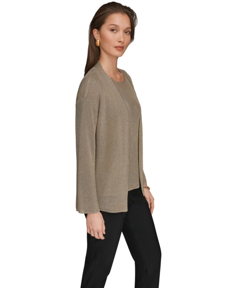 Women's Metallic V-Neck Long-Sleeve Cardigan