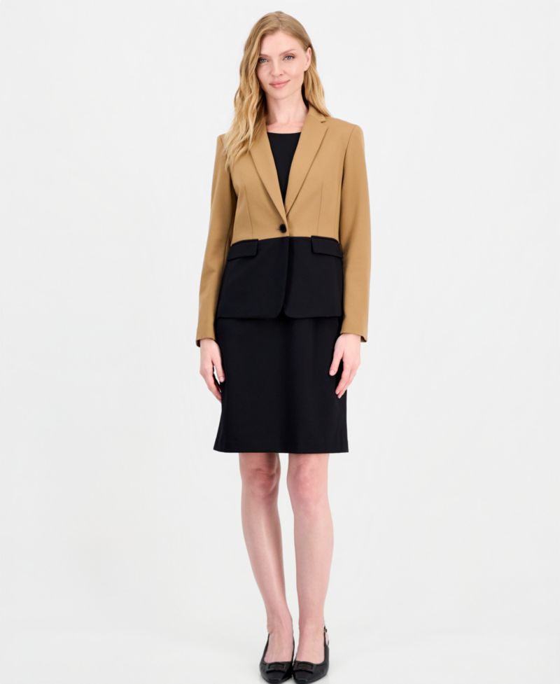 Women's Colorblock One-Button Peplum Jacket and Dress, 2-Piece Set