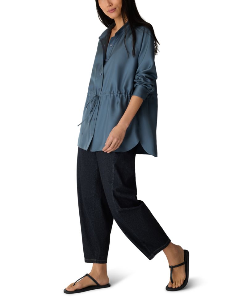 Women's Mandarin Collar Long-Sleeve Silk Blouse
