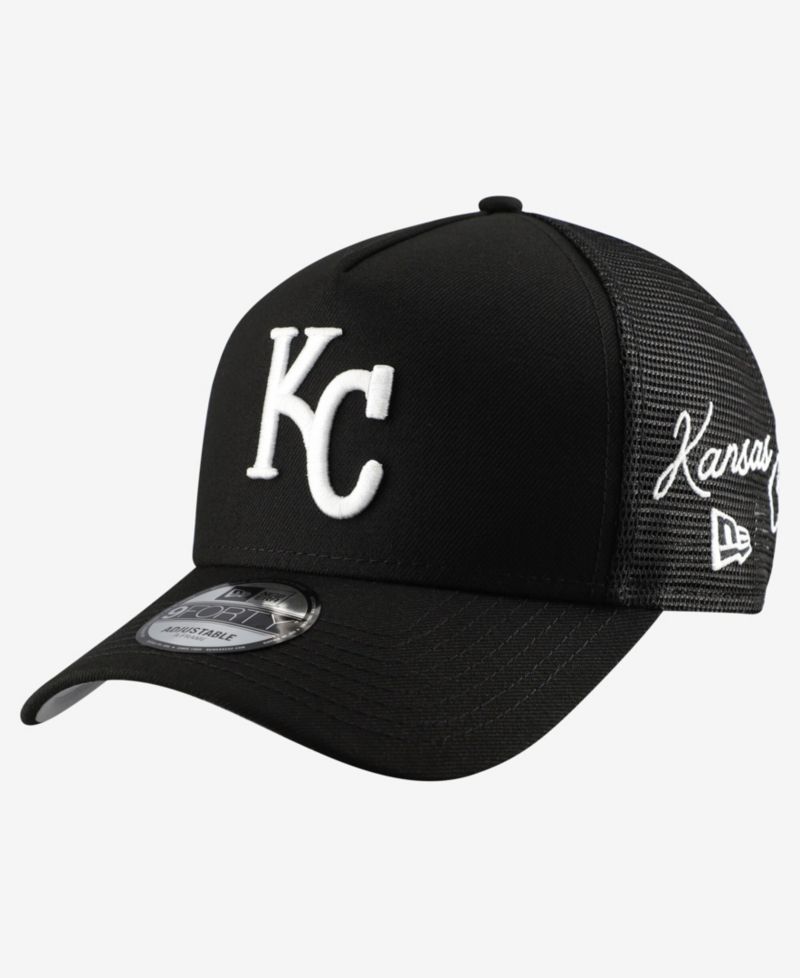 Men's Black Kansas City Royals Side Script 9FORTY A-Frame Trucker Adjustable Hat
