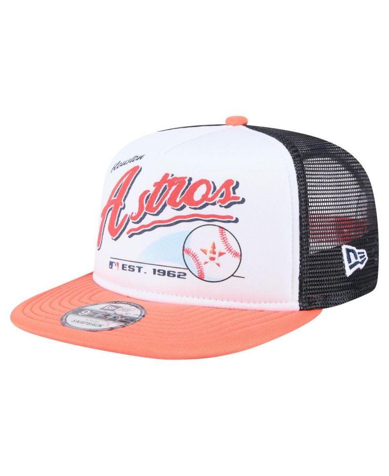Men's White/Orange Houston Astros Retro Script Trucker 9FIFTY Snapback Hat