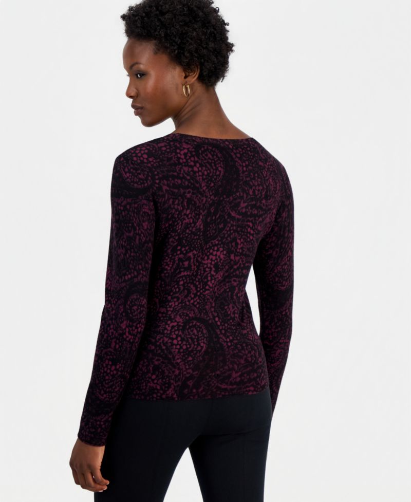 Petite Paisley Long-Sleeve Crewneck Sweater