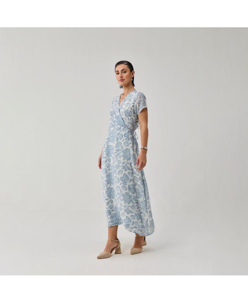 Women's Floral Print Tie Waist Wrap Maxi Dress