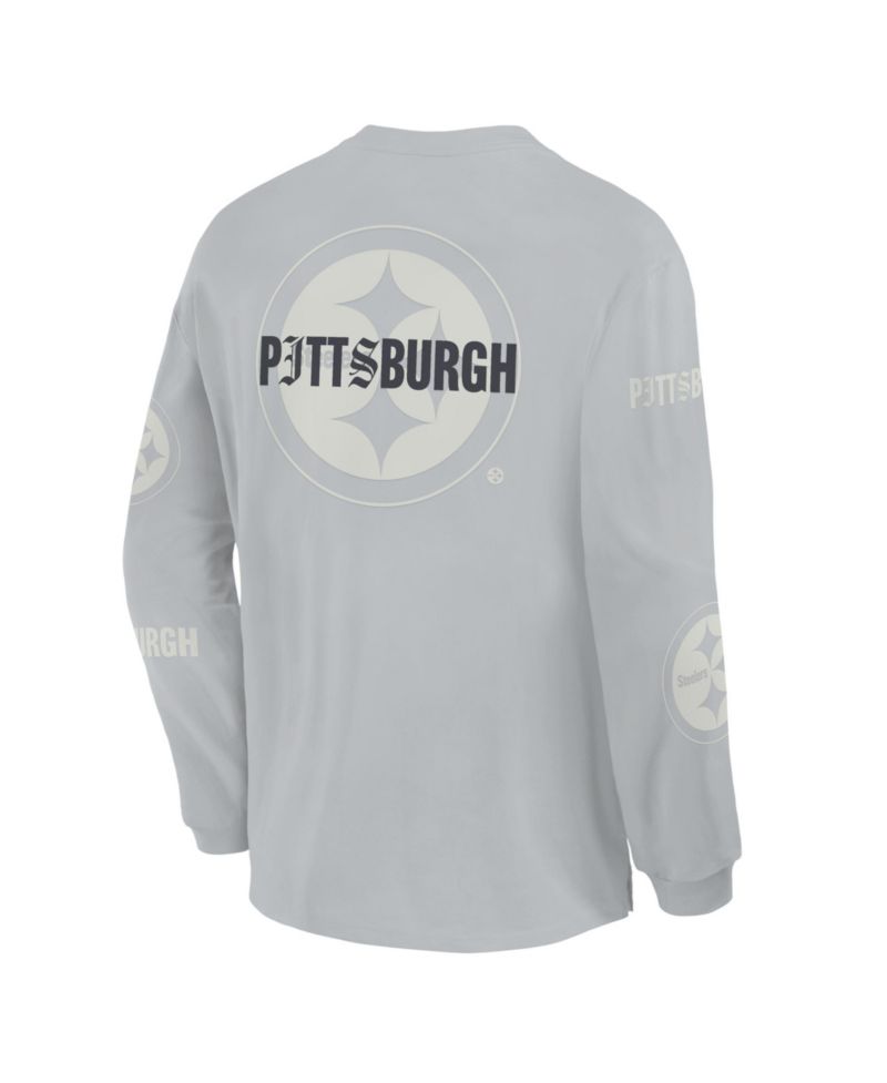 Men's Gray Pittsburgh Steelers Oversized Type Play Long Sleeve T-Shirt