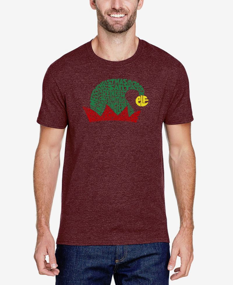 Men's Cotton/Poly Blend Word Art T-shirt - Christmas Elf Hat