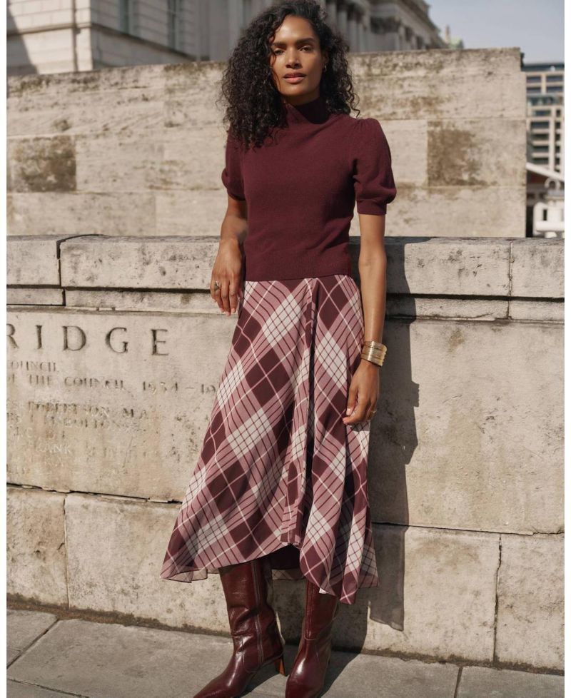 Women's Checked Layered Midi Dress