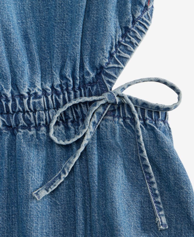Women's Denim Tiered Cutout Midi Dress