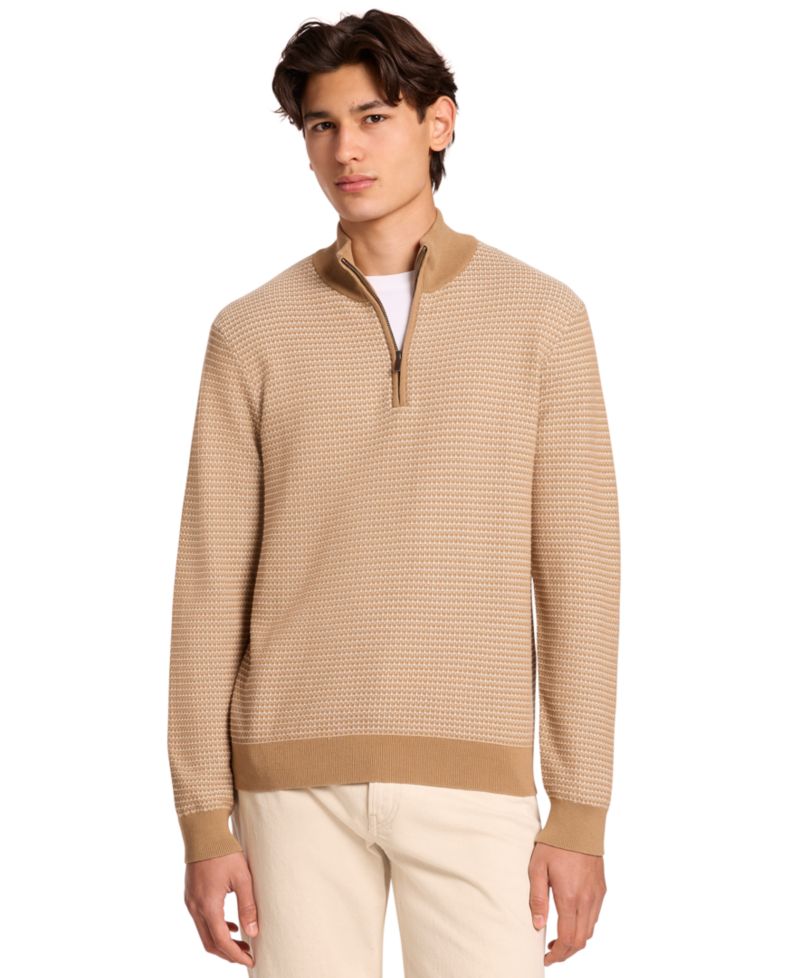 Men's Quarter-Zip Waffle-Knit Sweater