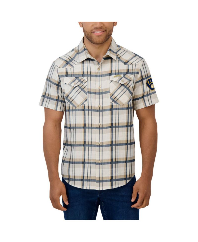 Men's Navy Milwaukee Brewers Plaid Full-Snap Shirt