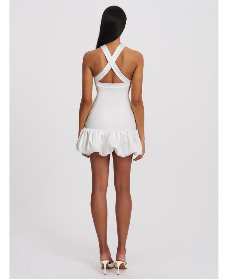 Women's Barbra White Cross Straps Bodycon Mini Dress with Bubble Hem