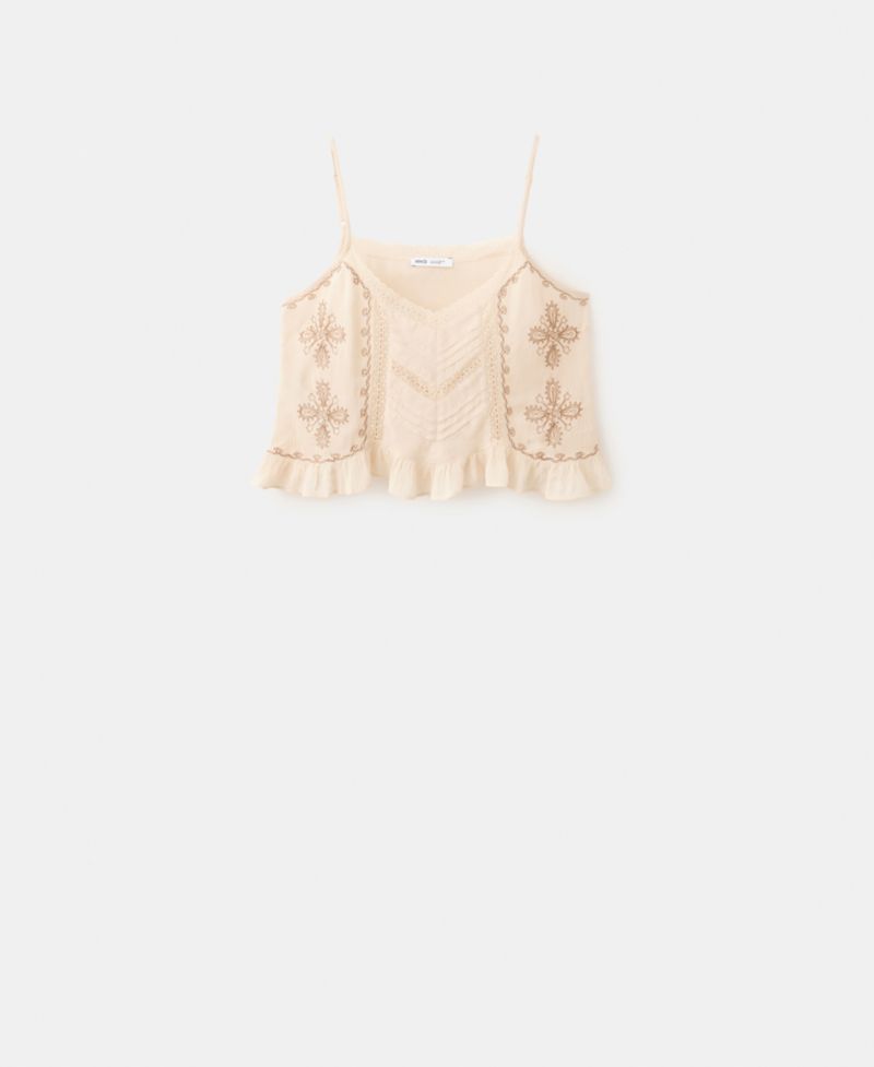 Women's Embroidered Details Crinkled Top