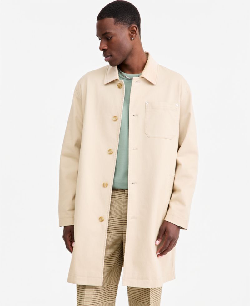 Men's Relaxed-Fit Cotton-Twill Overcoat