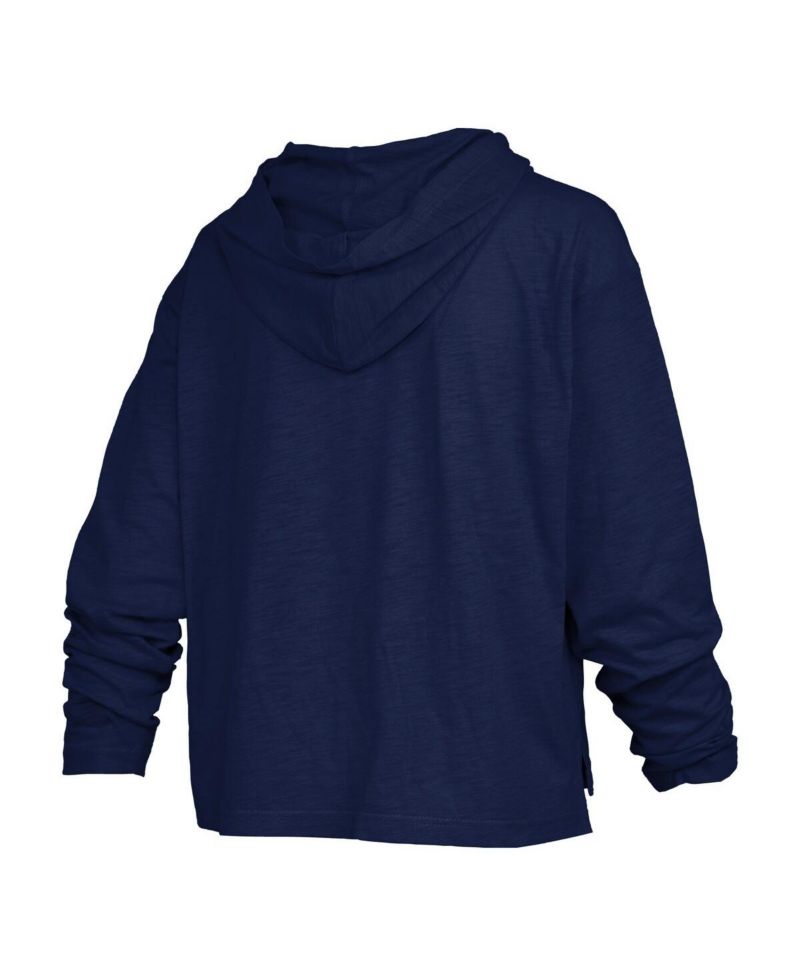 Women's Navy Michigan Wolverines Nelson Arch Over Logo Long Sleeve Hooded Slub T-Shirt