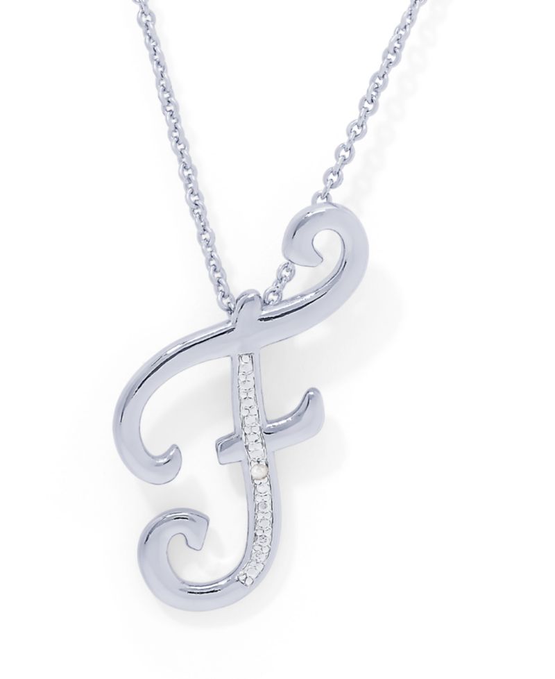 Diamond Accent Initial Pendant Necklace 18" in Silver Plate