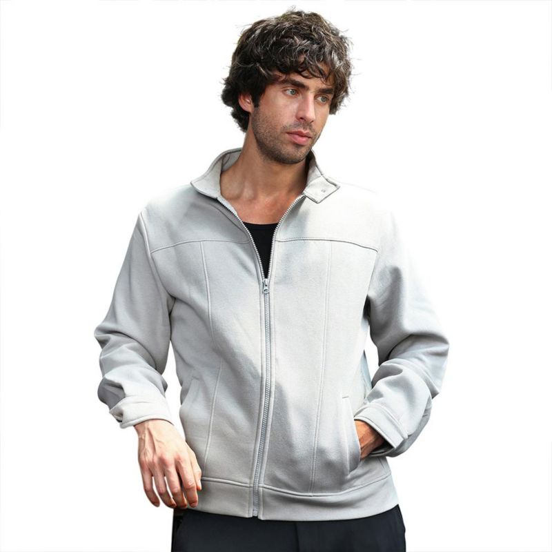 Men's Cloud Grey Panel-Stitch Knit Jacket