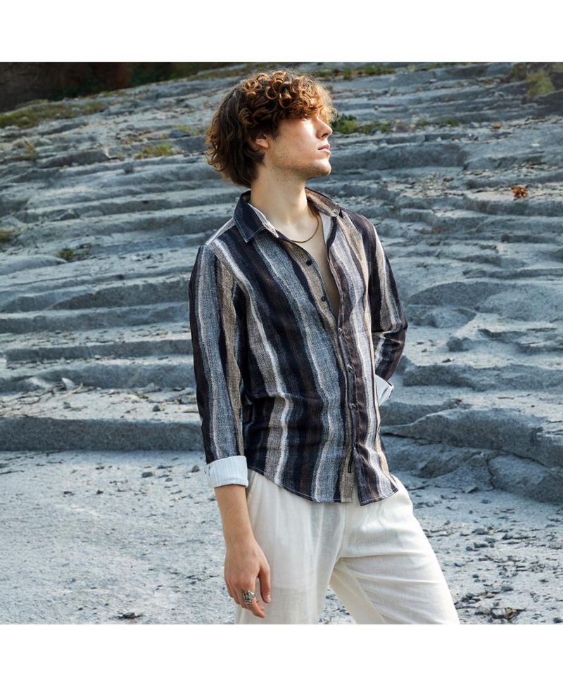 Men's Prussian Blue & Ash Brown Brushed-Stripe Shirt