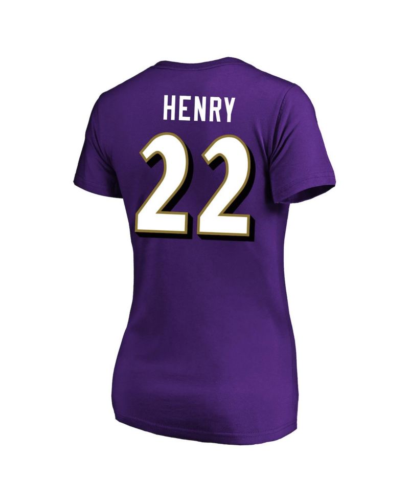 Women's Derrick Henry Purple Baltimore Ravens Plus Size Name & Number V-Neck T-Shirt