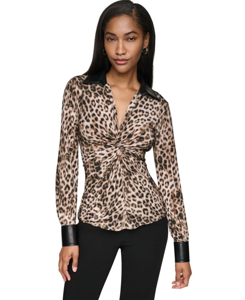 Women's Leopard-Print Faux-Leather Blouse