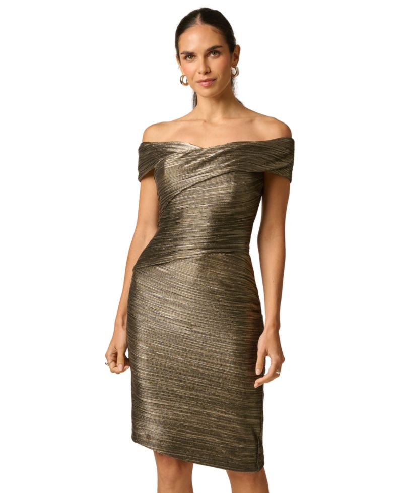 Women's Off-the-Shoulder Metallic-Knit Sheath Dress