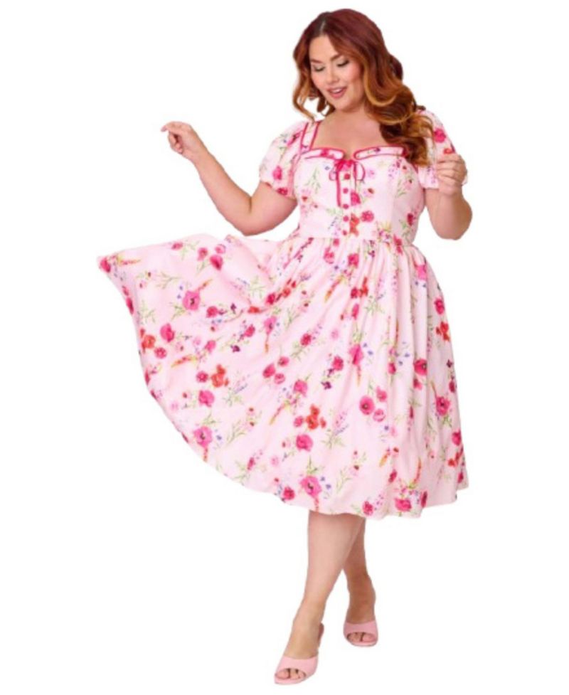 Plus Size Sweetheart Button Front Swing Dress
