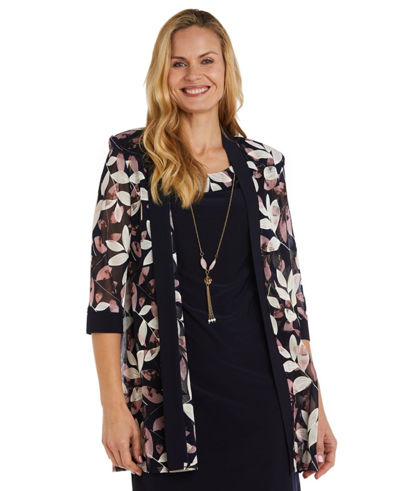 Women's Printed 3/4-Sleeve Dress and Jacket, 2-Piece Set