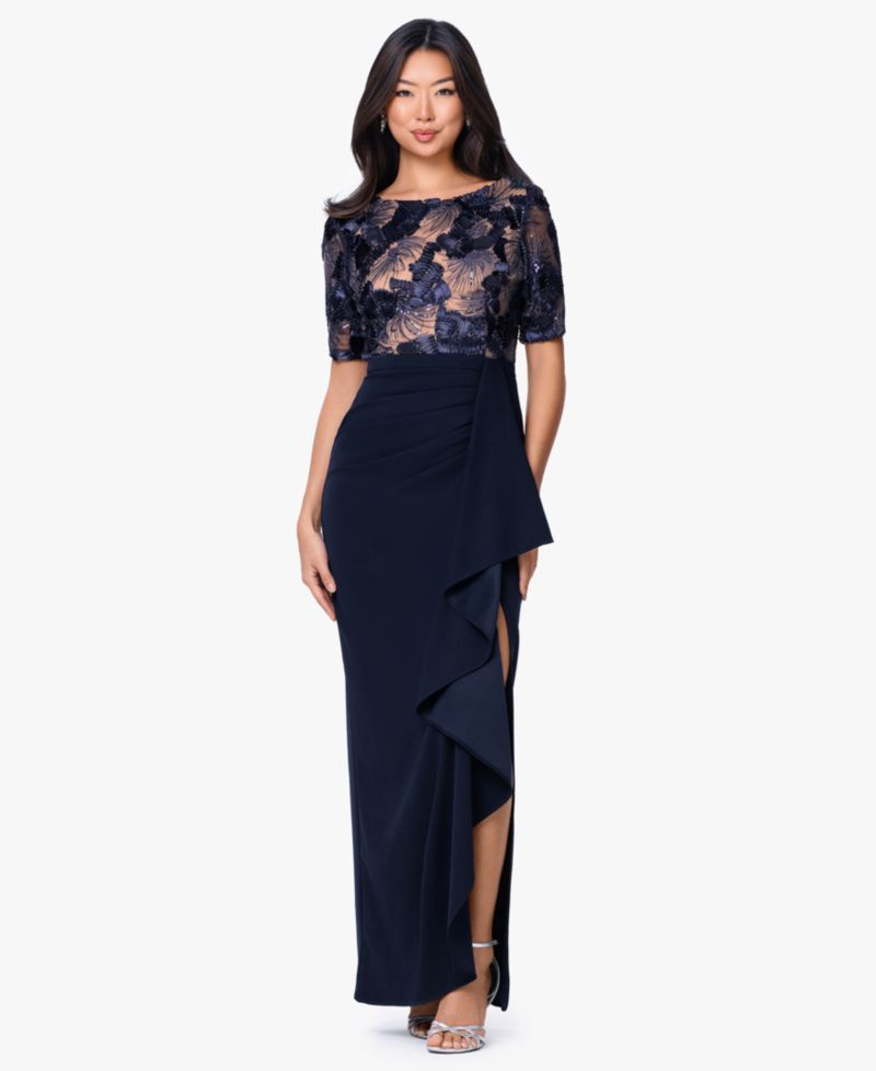 Women's Boat Neck Scuba Ruffle Dress