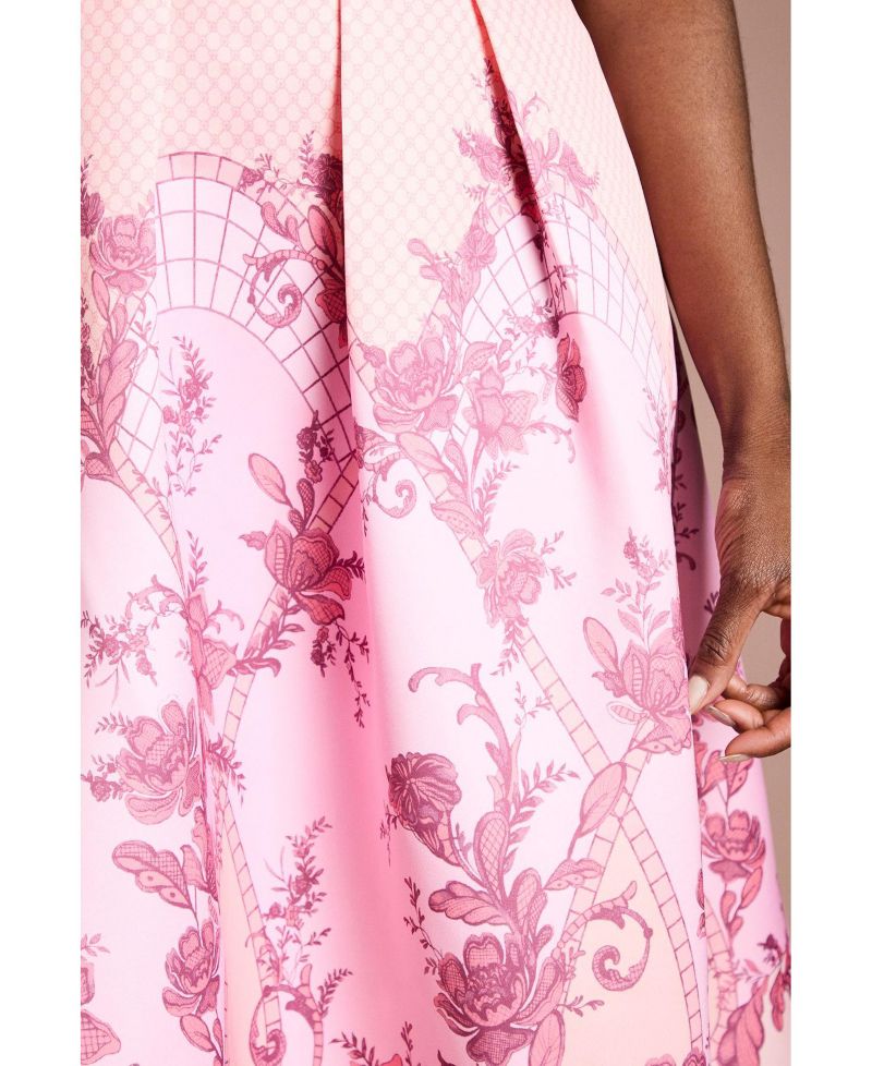 Women's V-Neck Satin Floral Print Midi Dress