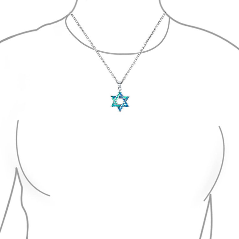 Judaic Created White Opal Star Of David Pendant Necklace Sterling Silver