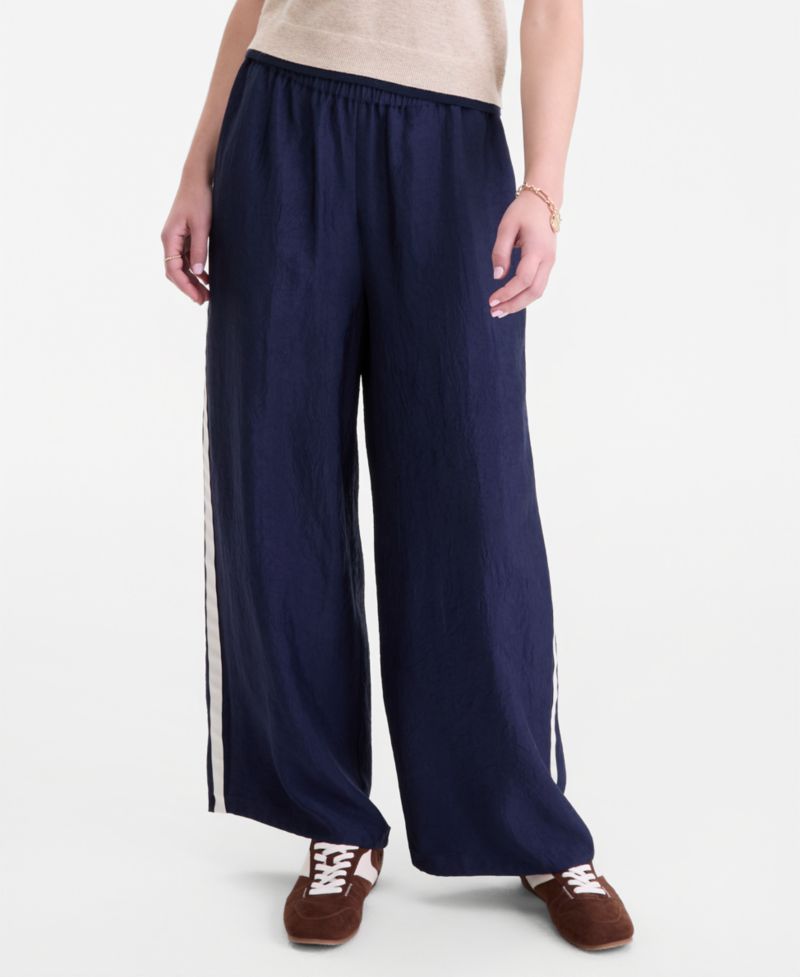 Women's Crinkle Satin Wide-Leg Pull-On Pants, Regular & Short