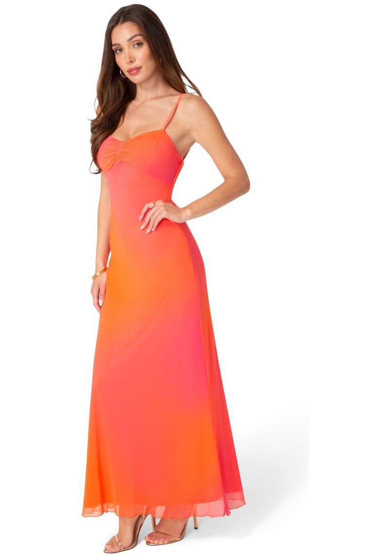 Women's Printed Mesh Drape Back Maxi Dress