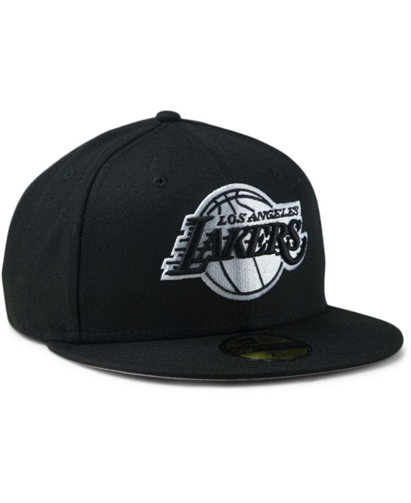 Men's Black Los Angeles Lakers Black White Logo 59Fifty Fitted Hat