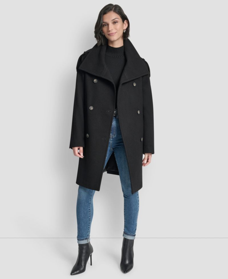 Women's Double-Breasted Funnel Neck Military Coat