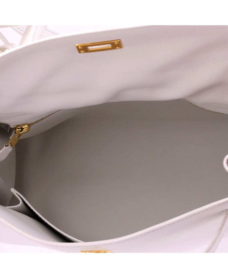 Pre-Owned Hermes Kelly 25 Handbag White Swift with Gold Hardware