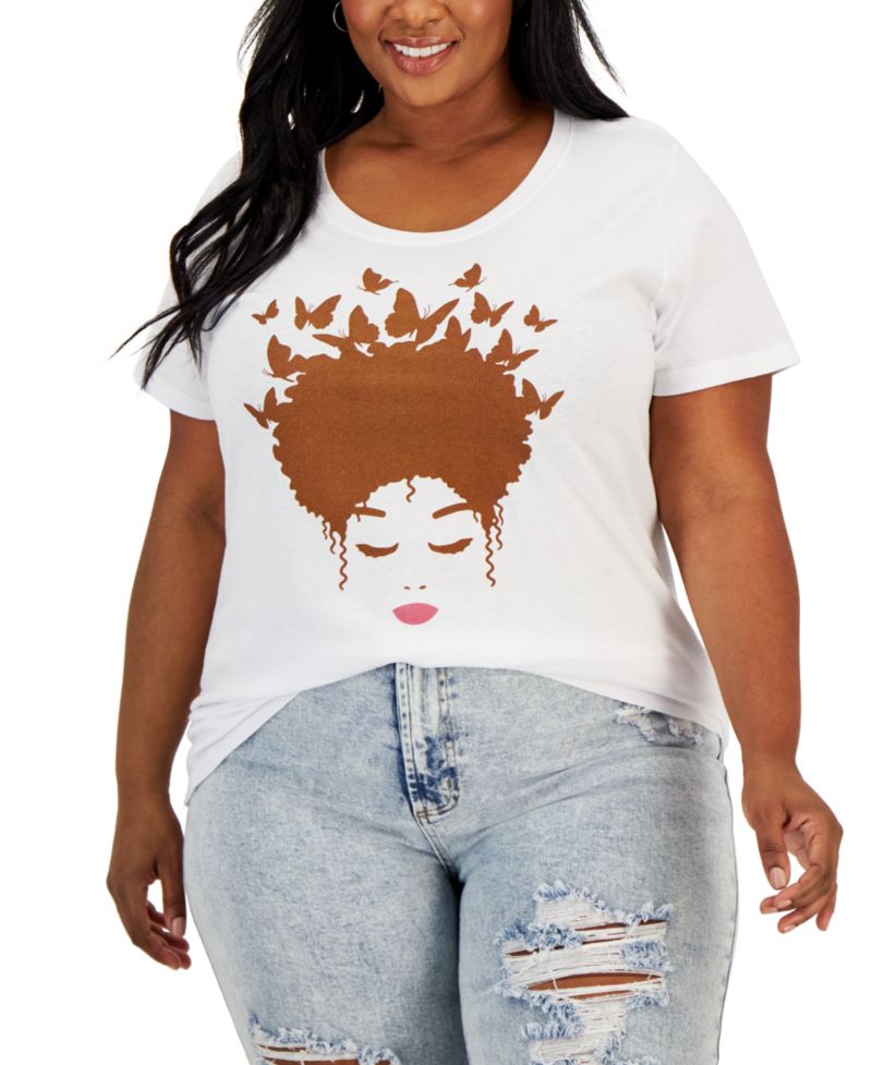 Trendy Plus Size Butterfly Afro Hair Graphic T-Shirt