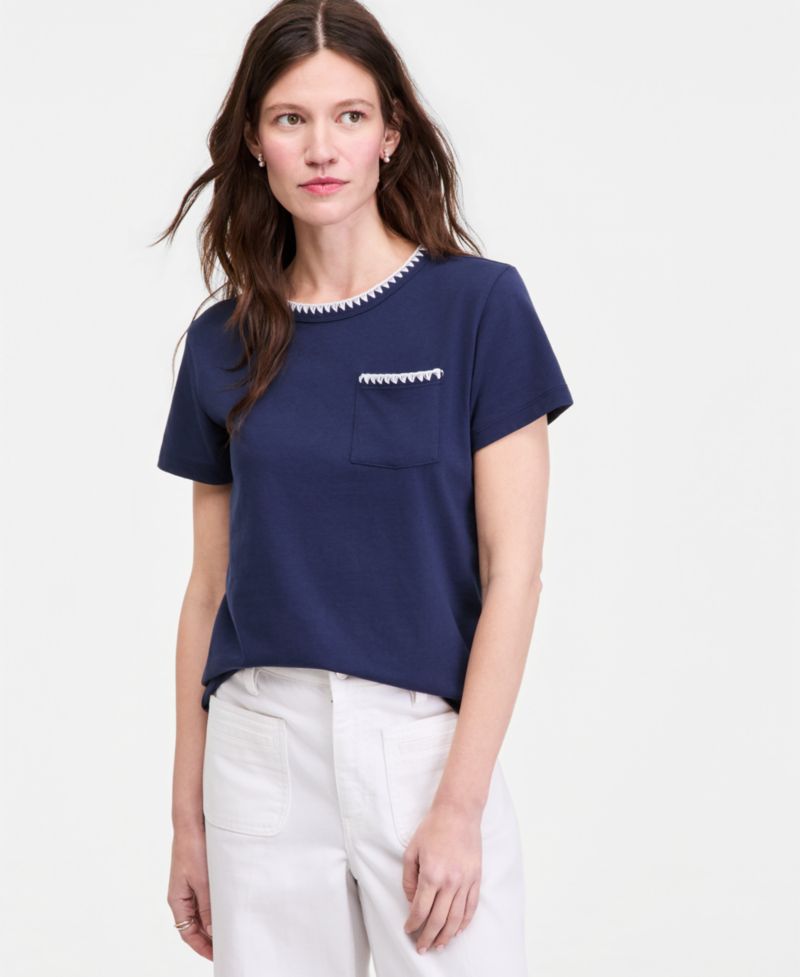 Women's Blanket-Stitch Pocket T-Shirt