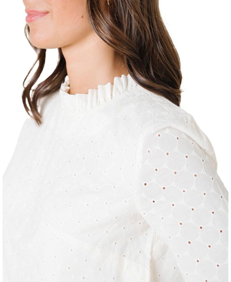 Women's Hope and Henry Organic Ruffle Neck Eyelet Top