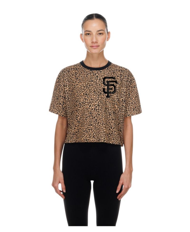 Women's Brown San Francisco Giants Leopard Boxy Cropped T-Shirt