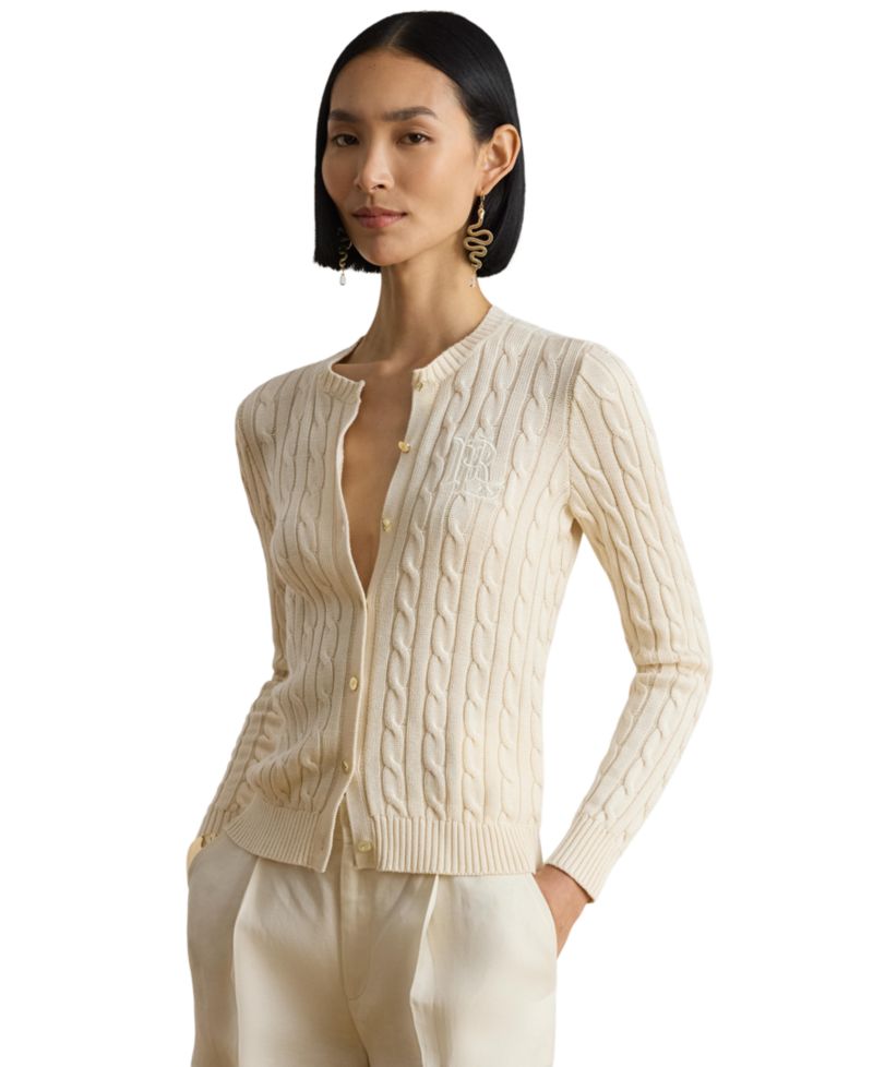 Petite Cable-Knit Button-Front Long-Sleeve Cardigan